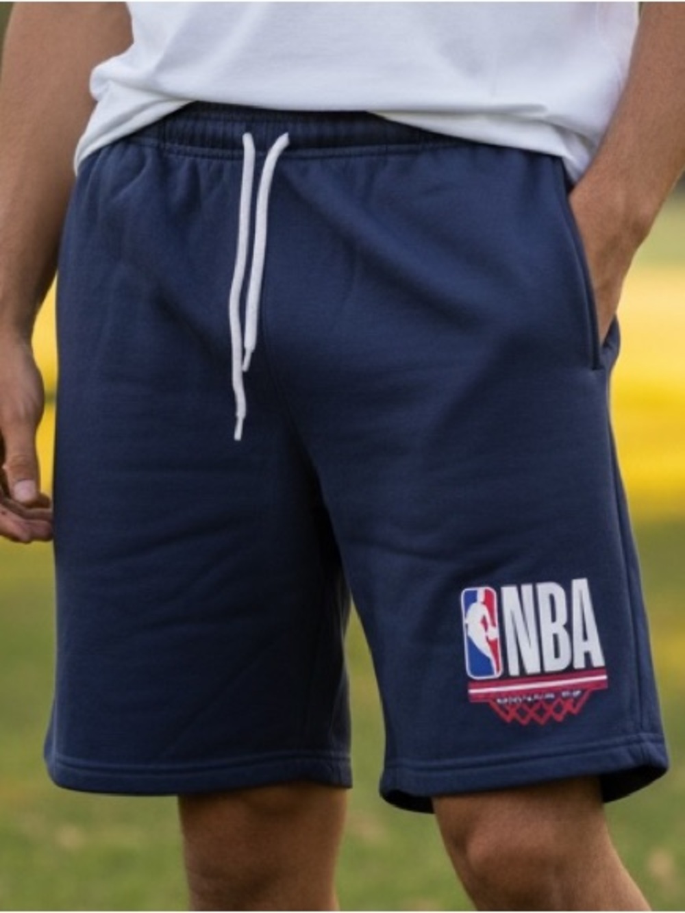 NBA Navy Men's Logo Athletic Shorts with White Drawstring
